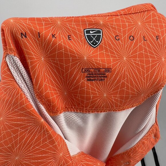 Nike Golf Mens Orange Polo Shirt 2XL Dri-FIT Polyester Spandex Geometric Pattern - Picture 8 of 9